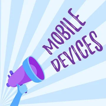 Conceptual display Mobile Devices. Word Written on A portable computing device Stock Illustration