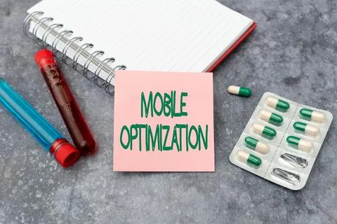 Conceptual display Mobile Optimization. Business showcase Site Content Stock Photos