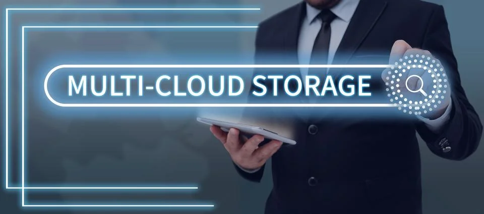 Conceptual display Multi Cloud Storage. Business concept use of multiple cloud 스톡 사진