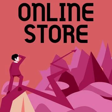 Conceptual display Online Store. Concept meaning A website that offers items for Illustrazione stock