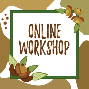 Conceptual display Online Workshop. Conceptual photo shows of goods and Illustrazione stock