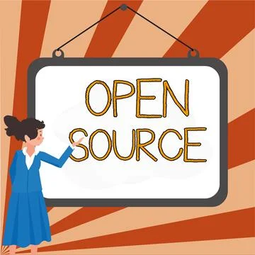 Conceptual display Open Source. Word for denoting software which original source Stock Illustration