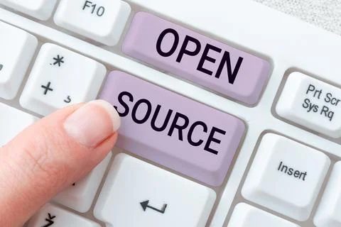 Conceptual display Open Source. Word for denoting software which original source Foto stock