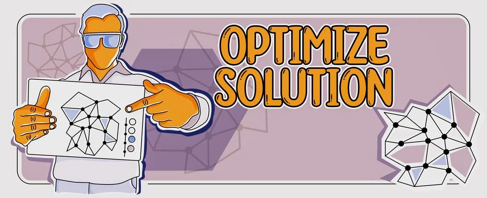 Conceptual display Optimize Solution. Business overview process of finding the Illustrazione stock