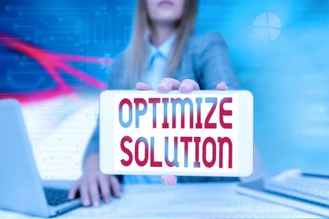 Conceptual display Optimize Solution. Conceptual photo process of finding the 스톡 사진