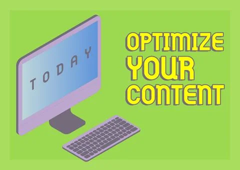 Conceptual display Optimize Your Content. Word for process of making homepage Illustrazione stock