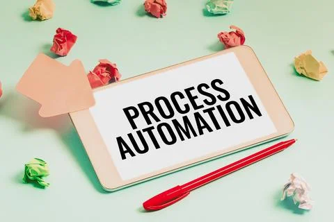Conceptual display Process Automation. Word for the use of technology to Fotos de archivo