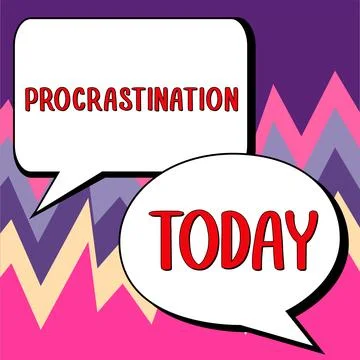 Conceptual display Procrastination. Word for Delay or Postpone something boring Illustrazione stock