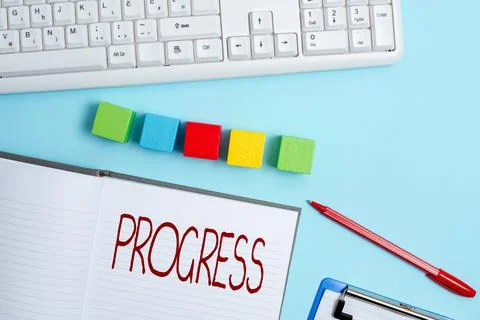 Conceptual display Progress. Word for development towards an improved or more Stock Photos