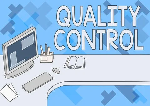 Conceptual display Quality Control. Concept meaning insure that product or Stock Illustration