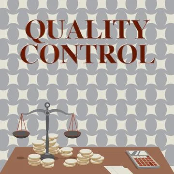 Conceptual display Quality Control. Concept meaning insure that product or Stock Illustration