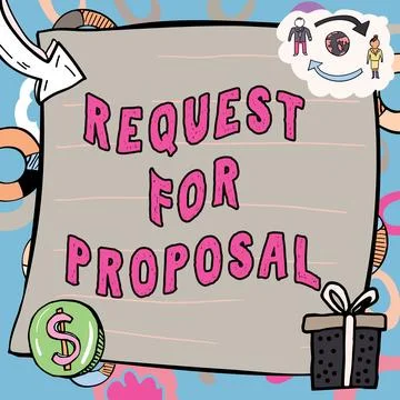 Conceptual display Request For Proposal. Business concept document contains Stock Illustration