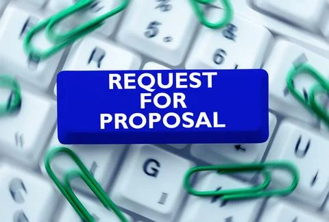 Conceptual display Request For Proposal. Business idea document contains bidding Stock Photos