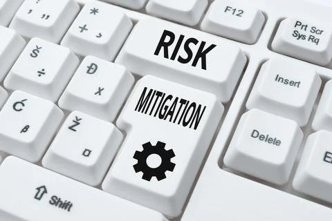 Conceptual display Risk Mitigation. Internet Concept strategy to prepare for and Stock Photos