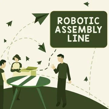 Conceptual display Robotic Assembly Line. Business overview use to increase Illustrazione stock