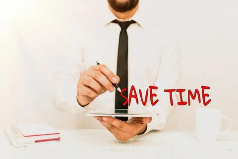Conceptual display Save Time. Word Written on to do something more efficiently Stockfoto's