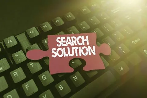 Conceptual display Search Solution. Concept meaning an action or process of Stock Photos