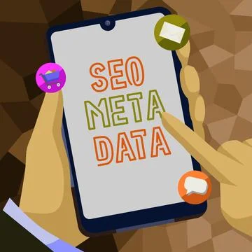 Conceptual display Seo Meta Data. Concept meaning Search Engine Optimization Stock Illustration