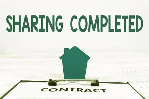 Conceptual display Sharing Completed. Internet Concept to bring to an end and Stock Photos