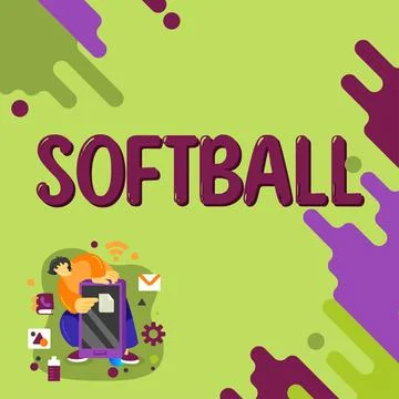 Conceptual display Softball. Word Written on a sport similar to baseball played Stock Illustration