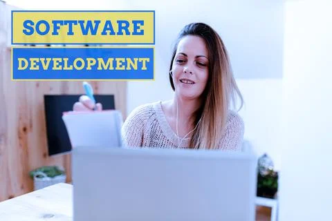 Conceptual display Software Development. Internet Concept software is created Fotos Stock