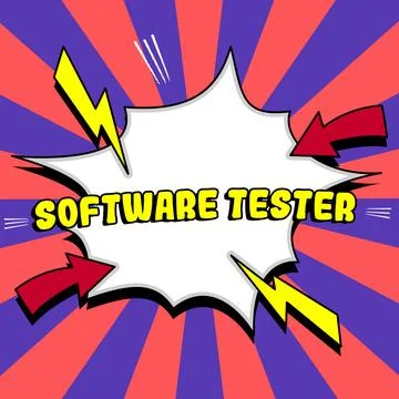 Conceptual display Software Tester. Business overview implemented to protect Stock Illustration