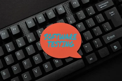 Conceptual display Software Testing. Business overview investigation provide Stockfoto's