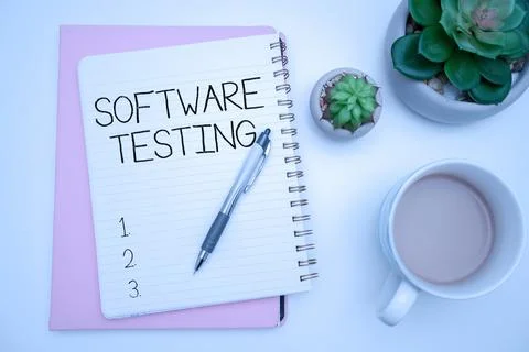 Conceptual display Software Testing. Business concept investigation provide Foto stock