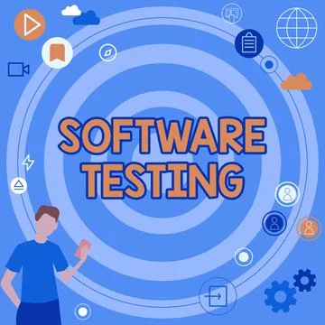 Conceptual display Software Testing. Internet Concept investigation provide Stock Illustration