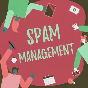 Conceptual display Spam Management. Concept meaning help reduce or filter the Stock Illustration