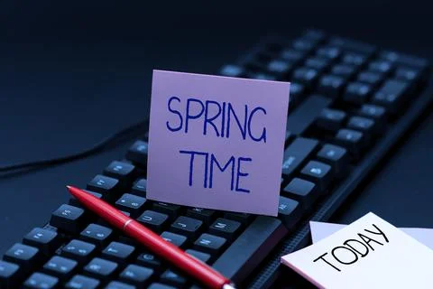 Conceptual display Spring Time. Word for temperate season of the year identified Stock Photos