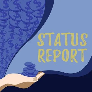 Conceptual display Status Report. Internet Concept Update Summary of situations Stock Illustration