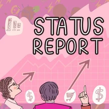 Conceptual display Status Report. Internet Concept Update Summary of situations Stock Illustration