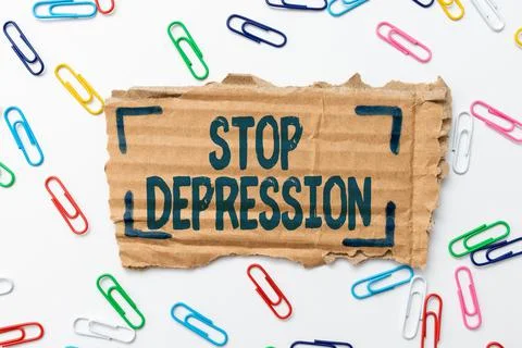 Conceptual display Stop Depression. Internet Concept end the feelings of severe Stock Photos
