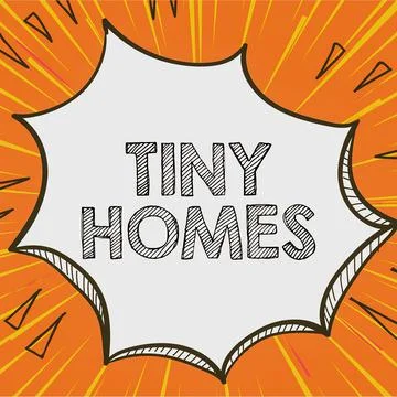 Conceptual display Tiny Homes. Word Written on houses contain one room only or イラスト素材