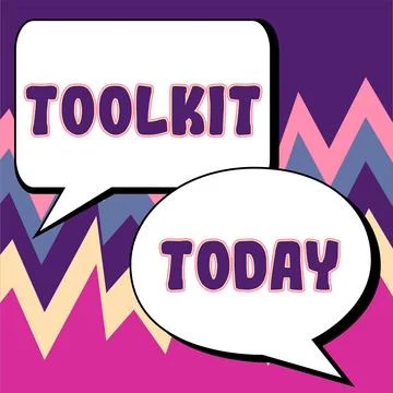 Conceptual display Toolkit. Word for set of tools kept in a bag or box and used Illustration