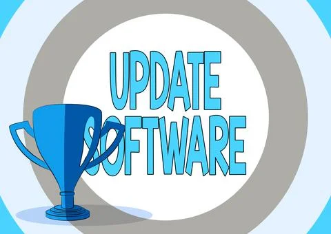 Conceptual display Update Software. Business overview replacing program with a イラスト素材