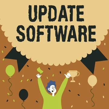 Conceptual display Update Software. Word Written on replacing program with a 库存插图