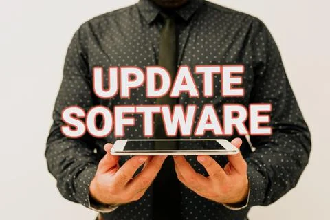 Conceptual display Update Software. Word Written on replacing program with a Foto stock