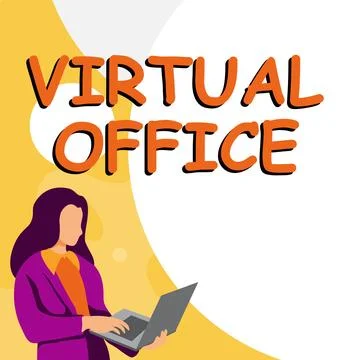 Conceptual display Virtual Office. Word for Mobile work-environment equipped Illustrazione stock