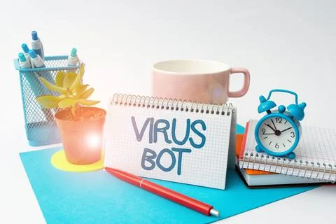 Conceptual display Virus Bot. Word Written on malicious selfpropagating malware Stockfoto's