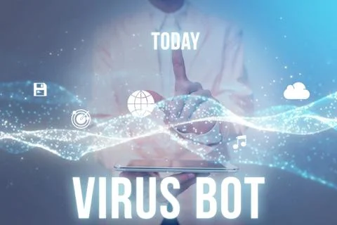 Conceptual display Virus Bot. Word for malicious selfpropagating malware Stockfoto's