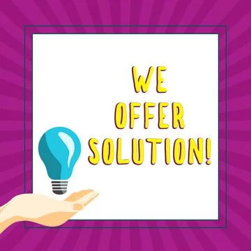 Conceptual display We Offer Solution. Word for give means of solving problem or Stock Illustration