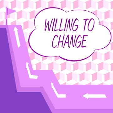 Conceptual display Willing To ChangeDesire to grow Eager to accept and adopt new Stock Illustration