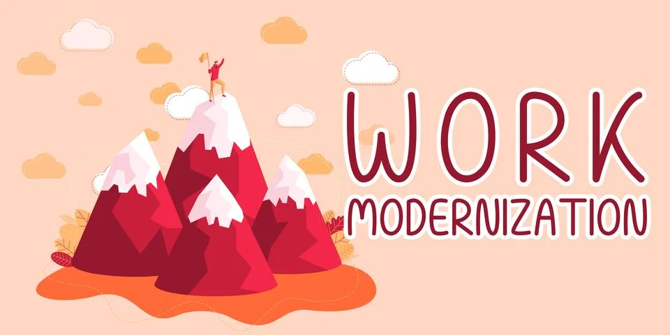 Conceptual display Work Modernization. Concept meaning changing product service Illustrazione stock