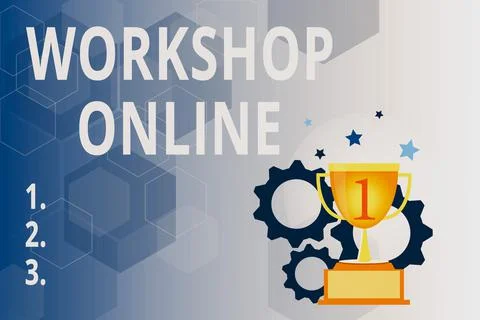 Conceptual display Workshop Online. Conceptual photo room or building in which Stock Illustration