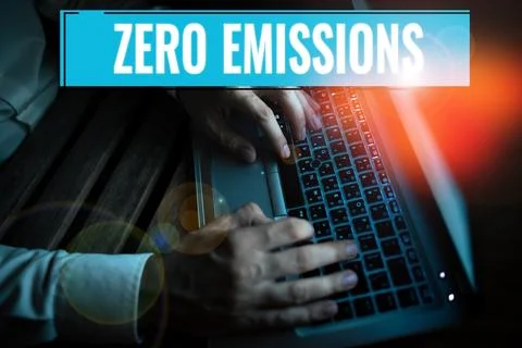 Conceptual display Zero Emissions. Word for emits no waste products that pollute Stock Photos