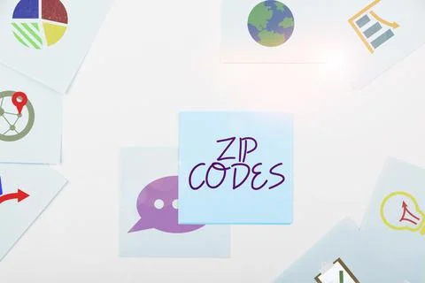 Conceptual display Zip Codes. Concept meaning numbers added to a postal address Foto stock