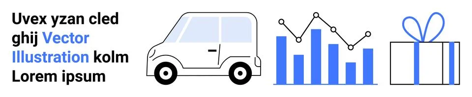 Conceptual Elements with Car, Bar Graph, and Gift Box for Business and Deli.. Stock Illustration