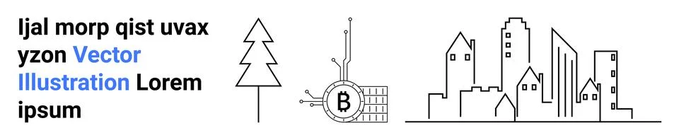 Conceptual Elements Combining Nature, Technology, and Urban Development Stock Illustration